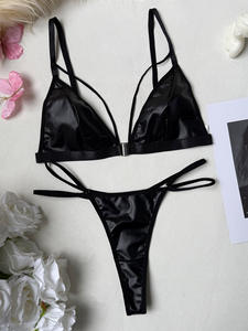 批发欧式廉价女式黑色丁字裤文胸和内裤丁字裤套装性感放荡镂空2件套女式内衣 - Product Image 6