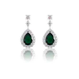 Provence Luxury jewelry gift 14k white gold moissanite paved pear shape 13x18mm lab grown emerald earring stud