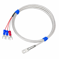 Sensor Suhu RTD Permukaan PT100 3-Kawat dengan Kabel Baja Anti Karat Terjalin Tahan Suhu Tinggi, Terminal U, Pengukuran Suhu Cetakan, OEM
