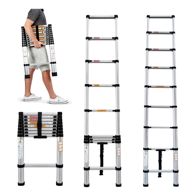 Industrial 9-Step Telescopic Extension Ladder Lightweight Aluminum 330lbs Max Capacity Non-Slip Sturdy Design for Home Use