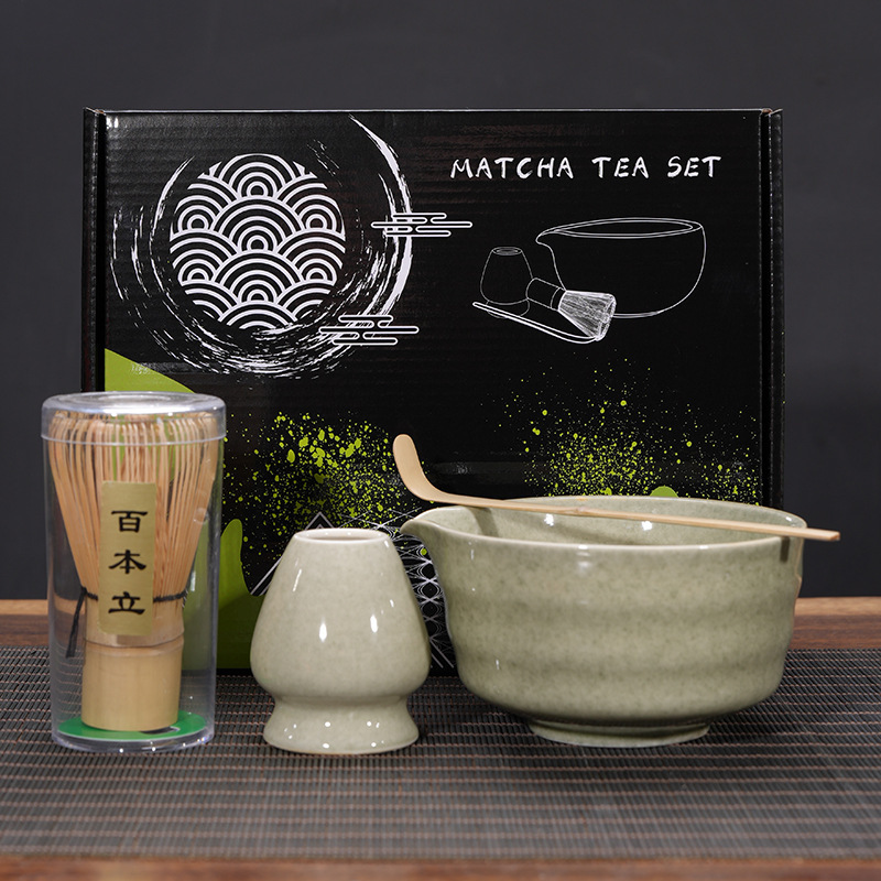 Bol à matcha vert matcha, ensemble de 4 pièces (xian) + boîte de couleur