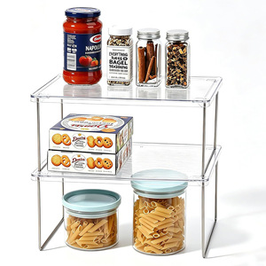 Clear Plastic 2 Tier Stackable <b>Storage</b> <b>Rack</b> For <b>Kitchen</b> Pantry Organizing Canned Goods And Jars - Product Image 2