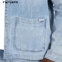 Ensemble de shorts en jean texturé patchwork style Sashiko pour hommes avec veste en jean boutonnée, collection streetwear de marque