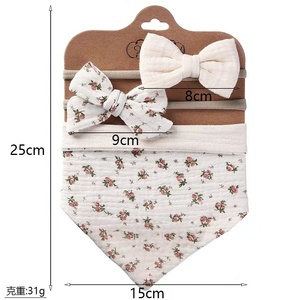 3 Cái/bộ Muslin Bông Bé Trung Lập Yếm Có Dây Đeo Bow Headband Có Thể Điều Chỉnh Nút Tam Giác Nước Bọt Khăn Cho Trẻ Sơ Sinh Cậu Bé Cô Gái <span class=keywords><strong>Feeding</strong></span> Burp Vải - Product Image 3