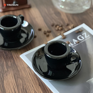 Tasse à café expresso en céramique blanche et noire, paroi épaisse, 60 ml, avec soucoupe - Product Image 4