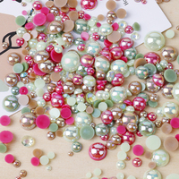 Emballage en vrac mélange de tailles colorées ABS demi-perle ronde et strass en résine à dos plat pour ongles Mobile bricolage artisanat