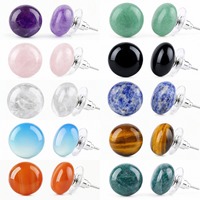 Boucles d'oreilles clous rondes en cristal naturel de 12 mm, plusieurs options de pierres précieuses, pour femme, bijoux quotidiens, cadeau, vente en gros