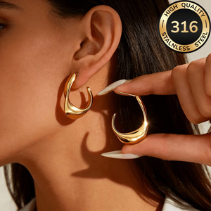 Boucles d'oreilles géométriques en acier inoxydable 316, plaquées or 18 carats, irrégulières, style luxe léger et haut de gamme, best-seller transfrontalier - Product Image 1