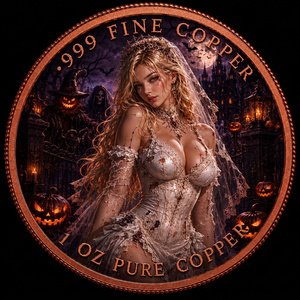 Moneta Commemorativa Personalizzata da 1 oz in Rame Puro .999, Tema Halloween Sposa Gotica, Colorata UV con Rilievo, da Collezione, Souvenir, Challenge Coin - Product Image 1