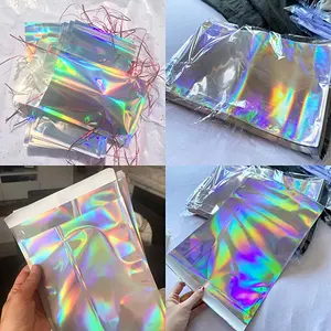 Custom Design Logo Self Adhesive Aluminum Foil Glitter Logistics Envelopes Mailing Bag Holographic Poly Mailers For Clothes