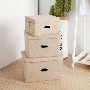 Cotton Linen Fabric Cube Storage <b>Bins</b> for Clothes Toys Collapsible Storage Box with Lid - Product Image 5