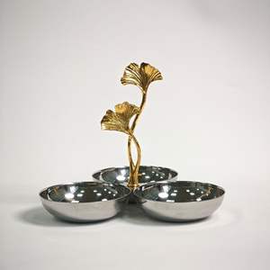 Plateau à collation multi-compartiments en acier inoxydable - Design élégant en forme de feuille de Ginkgo - Ensemble de mobilier de bar pour usage commercial - Product Image 2