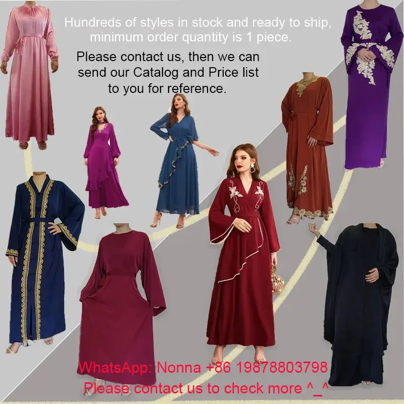 L-16 2023 מוצק צבע דובאי תורכי שמלה מוסלמית בגדים אסלאמיים צנוע אופנה מוסלמי נשים שמלת העבאיה שמלה עם חיג 'אב