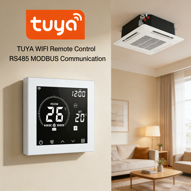 Tuya WiFi Smart HVAC Central Air Conditioner FCU Thermostat Temperature Controller Cooling Heating 3 Speed Fan Motor Controller