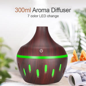 Wood Grain Aroma Diffuser 300Ml Usb Powered Home Essential Oil <b>Humidifier</b> With 7 Color Led Light - Product Image 1