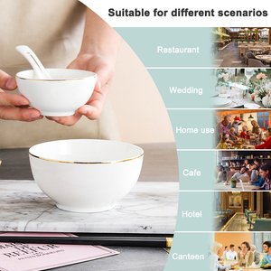 Bắc Âu phong cách sang trọng vàng rim gốm bộ đồ ăn nhà hàng thực phẩm Phục Vụ Nhà bếp sứ Ramen Trắng Súp xương Trung Quốc Bát Bộ - Product Image 4