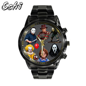 นาฬิกาข้อมือควอตซ์สายเหล็กแฟชั่นทันสมัยสำหรับผู้ชาย  ตัวละครจากภาพยนตร์สยองขวัญแบบสั่งทำพิเศษ สำหรับการค้าต่างประเทศ ผลิตจากโลหะผสม - Product Image 1