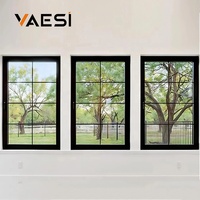 Ventana abatible de pantalla de inicio personalizada con diseño de parrilla Ventanas de aluminio con marco negro de vidrio de baja emisividad