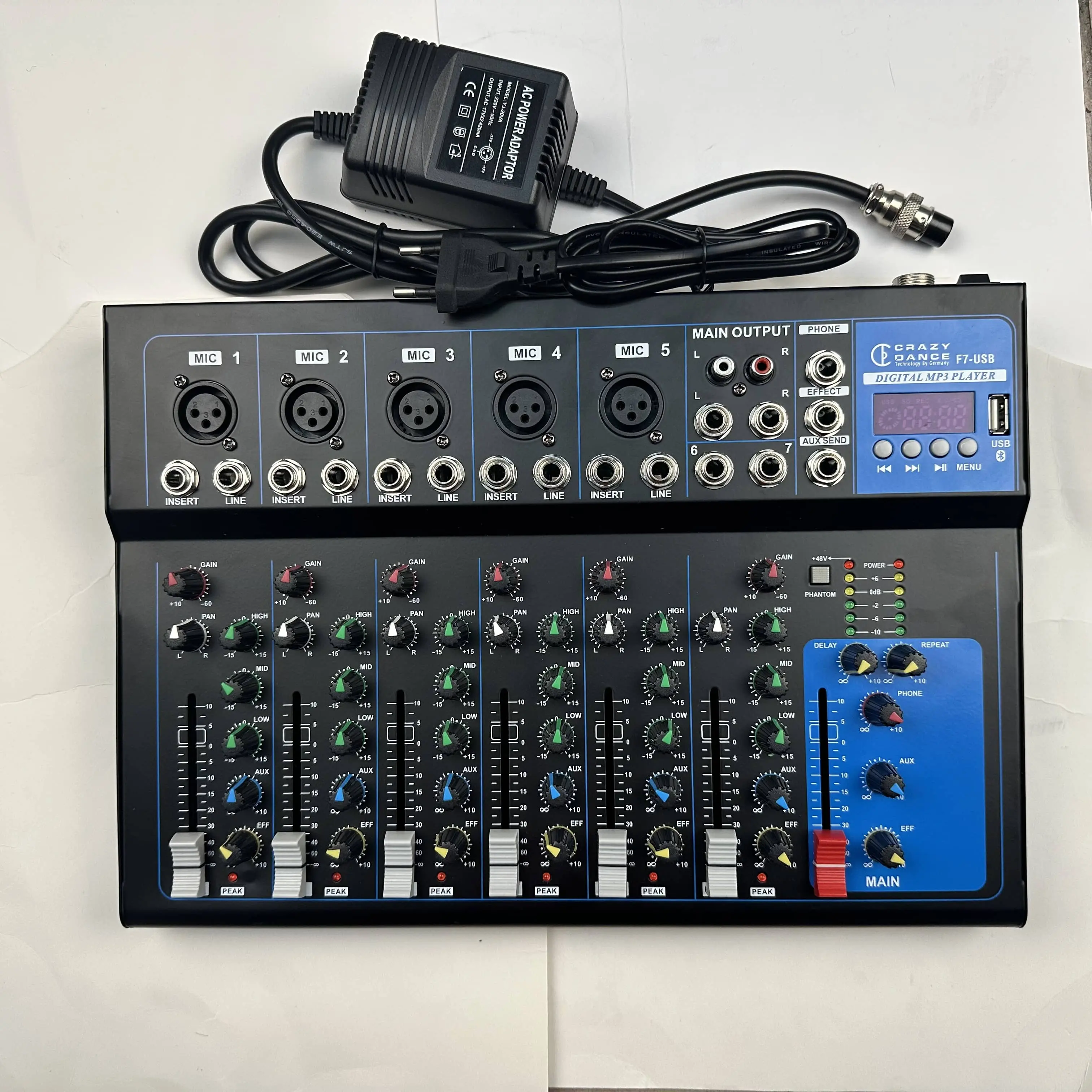 F7 Ton-Audio-Mixer professioneller kleiner drahtloser Mixer 7-Wege-USB mit Nachhall-Effekt Heimcomputer Bühnen-Auftritt Live