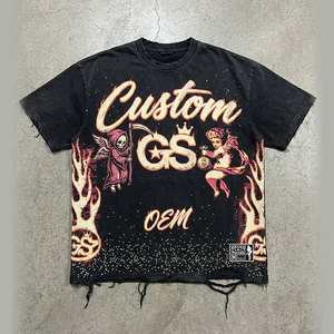 T-shirt Homme Streetwear Oversize Boxy Personnalisé OEM en Coton 100% avec Impression Numérique Effet Vieilli et Strass - Product Image 1