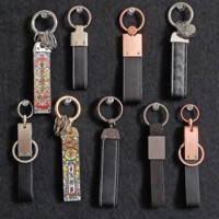Porte-clés de voiture en cuir véritable PU, forme rectangulaire, accessoires de luxe en métal avec logo personnalisé du fabricant