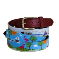 Sabuk sulaman kulit sapi gesper logam desain kustom pola fashion