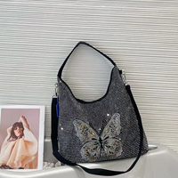 Sac Hobo Vintage Y2K de Luxe Scintillant Entièrement Orné de Strass et de Cristaux Papillon, Grande Capacité, pour Soirées, Sac à Bandoulière ou Sac Croisé pour Femmes