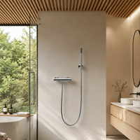 Ensemble de douche en cuivre laqué laiton brossé moderne avec mitigeur céramique trois voies, idéal pour hôtels, finition or rose pour salle de bain