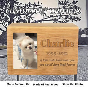 Custom Wooden Dog Pet Cremation Urn Rectangle Photo <b>Box</b> <b>Memorial</b> For Dogs With Engraved Name And Dates - Product Image 2