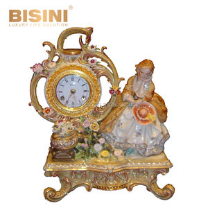 Reloj de Mesa Decorativo para el Hogar, Estilo Europeo Real, Montado en Bronce Dorado, con Adornos de Porcelana en Colores Arcoíris, Diseño de <span class=keywords><strong>Doncella</strong></span> de <span class=keywords><strong>la</strong></span> Cosecha - Product Image 2