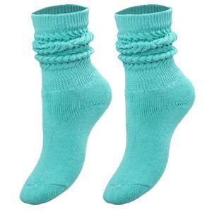 Chaussettes en tricot Db Turquoise pour enfants, style slouch, longueur mi-mollet, style scrunchy, pour 3 à 15 ans, usage quotidien décontracté - Product Image 1