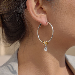 Boucles d'oreilles créoles bicolores en acier inoxydable plaqué or 18 carats, design géométrique, bijoux pour femme, cadeau, boucles d'oreilles pendantes tendance - Product Image 3