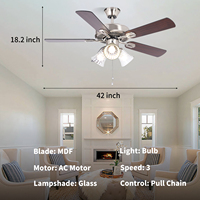 Ventilateur de plafond intérieur 42 pouces avec moteur en cuivre et lumière, lustre décoratif classique à moteur AC pour usage domestique, alimentation électrique
