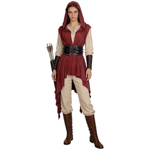Costume da Arciere Medievale per Donna, Set con Cappuccio, Gilet Irregolare, Cintura Larga in Pelle, Outfit Rinascimentale <span class=keywords><strong>Robin</strong></span> Hood, Costume da Cacciatore di Foresta per Halloween - Product Image 5