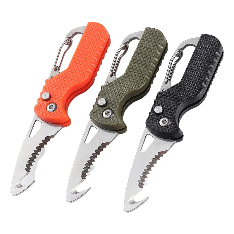 3 in 1 push button open rope belt cutter with carabiner keychain rescue emergency camping mountaineering tools backpack EDC kit