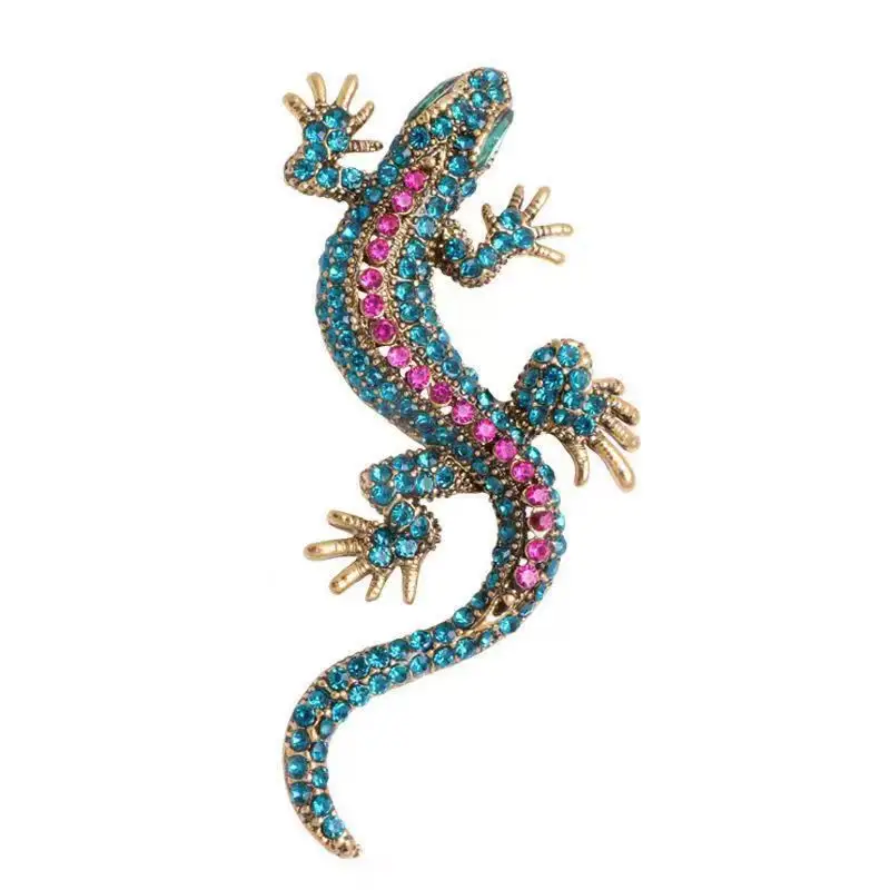 New Châu Âu Và Mỹ Cổ Điển Động Vật Thằn Lằn Gecko Trâm Rhinestone khảm Cá Tính Trâm Cài Cho Phụ Nữ Cổ Áo