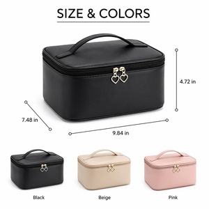 Portable Travel <b>Makeup</b> Bag Large Cosmetic <b>Case</b> with Mesh Pocket Adjustable Divider Handle PU Toiletry Organizer for Women Girls - Product Image 2