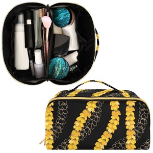 Pochette de maquillage professionnelle hawaïenne personnalisée noire avec fermeture éclair métallique et poignée, pour organiser les cosmétiques - Product Image 2
