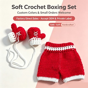 Nouvel ensemble de photographie pour nouveau-nés, accessoires tricotés, <span class=keywords><strong>Crochet</strong></span> fait main bleu 'Boxing King' - Product Image 3