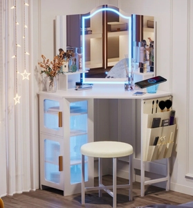 Phoenix Home coiffeuse coin gain de place miroir LED <span class=keywords><strong>table</strong></span> de vanité coiffeuse en bois - Product Image 4