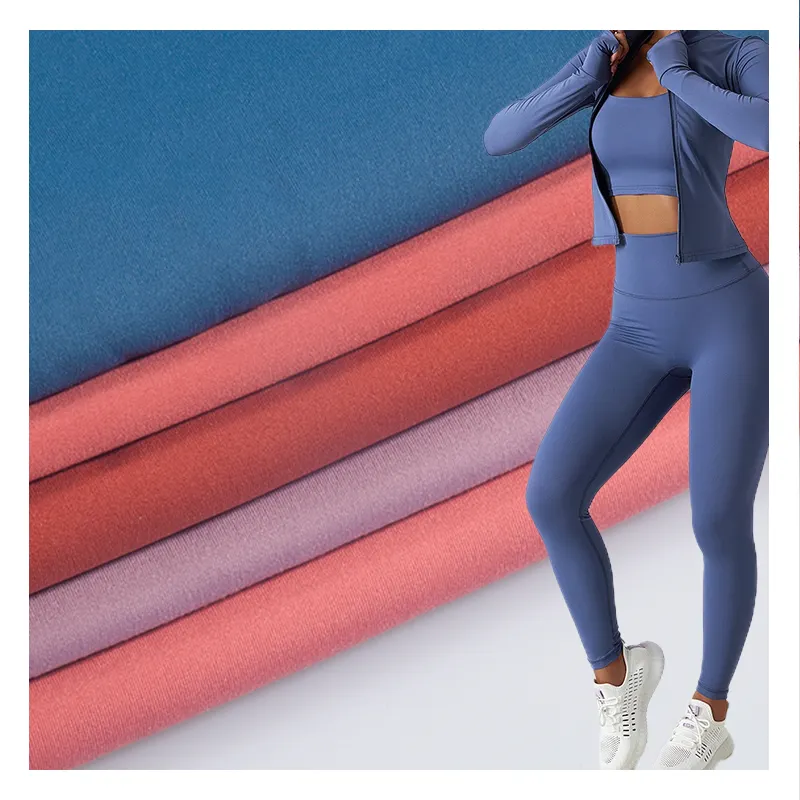 Fabricante poliamida elastano nailon microfibra interlock 4 vías estiramiento seco ajuste Yoga Leggings ropa deportiva Spandex tela