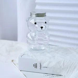 400ml ours animal forme mignonne jus lait thé bouteilles en plastique avec couvercle en aluminium