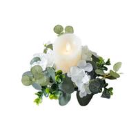 Direct van de fabriek: Kunstmatige witte hortensia eucalyptus kaarsenring, groen bloemstuk voor bruiloft centerpiece