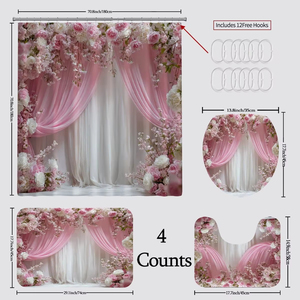 Série Saint-Valentin, motif <span class=keywords><strong>de</strong></span> roses roses, <span class=keywords><strong>tissu</strong></span> polyester imperméable, imprimé en 3D, <span class=keywords><strong>rideau</strong></span> <span class=keywords><strong>de</strong></span> <span class=keywords><strong>douche</strong></span> moderne, comprend 12 crochets en <span class=keywords><strong>plastique</strong></span> - Product Image 3