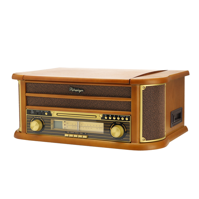 Compact 6-in-1 System Retro 3-speed Stereo Turntable Phonograph cd Radio Player