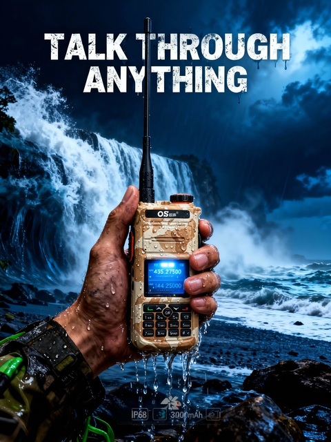 Handheld GMRS Two Way Radio 3000mAh IP68 Waterproof LED Display Alarm VHF/UHF 0-20KM Range for Travel & Camping