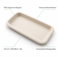 Plateau rectangulaire compostable en bagasse 11x5 pouces, en fibre de canne à sucre, pour sushi, apéritifs, traiteur, buffet, planche à charcuterie