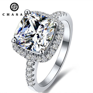 Classico 925 Sterling Silver 3CT Cubic Zirconia Halo cuscino anello di fidanzamento romantico bianco <span class=keywords><strong>da</strong></span> <span class=keywords><strong>sposa</strong></span>/abito <span class=keywords><strong>da</strong></span> festa per le donne - Product Image 1