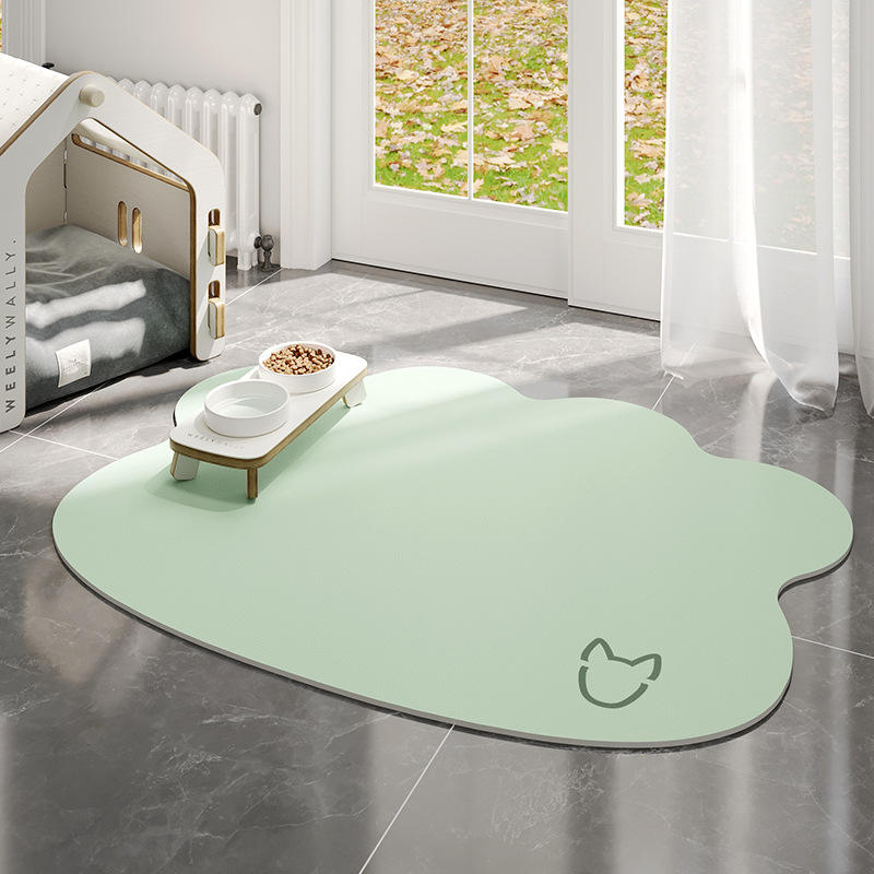 แผ่นรองสัตว์เลี้ยงหนังสองด้าน - รูปทรงหัวสุนัขสไตล์มินิมอล สีเขียวอ่อน