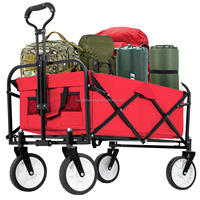 Chariot de camping pliable en acier inoxydable haute résistance, capacité de 225 kg, pliage en 2 étapes, roues tout-terrain, freins doubles pour le camping en plein air